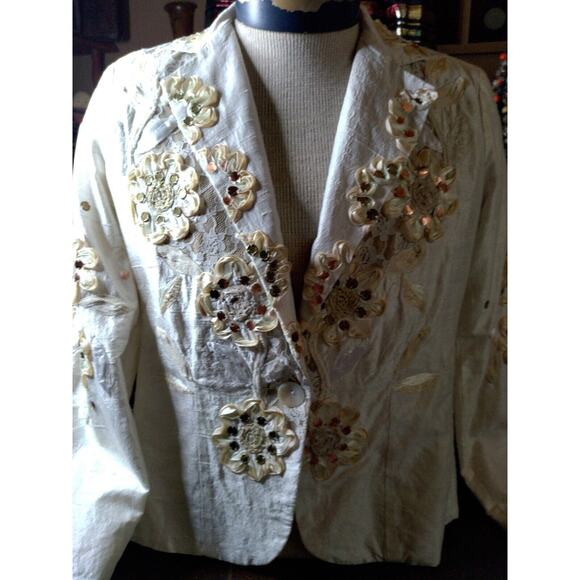 Sandy Starkman jacket silk poly lining M India 1980's shoulder pads, attractive - Picture 3 of 9